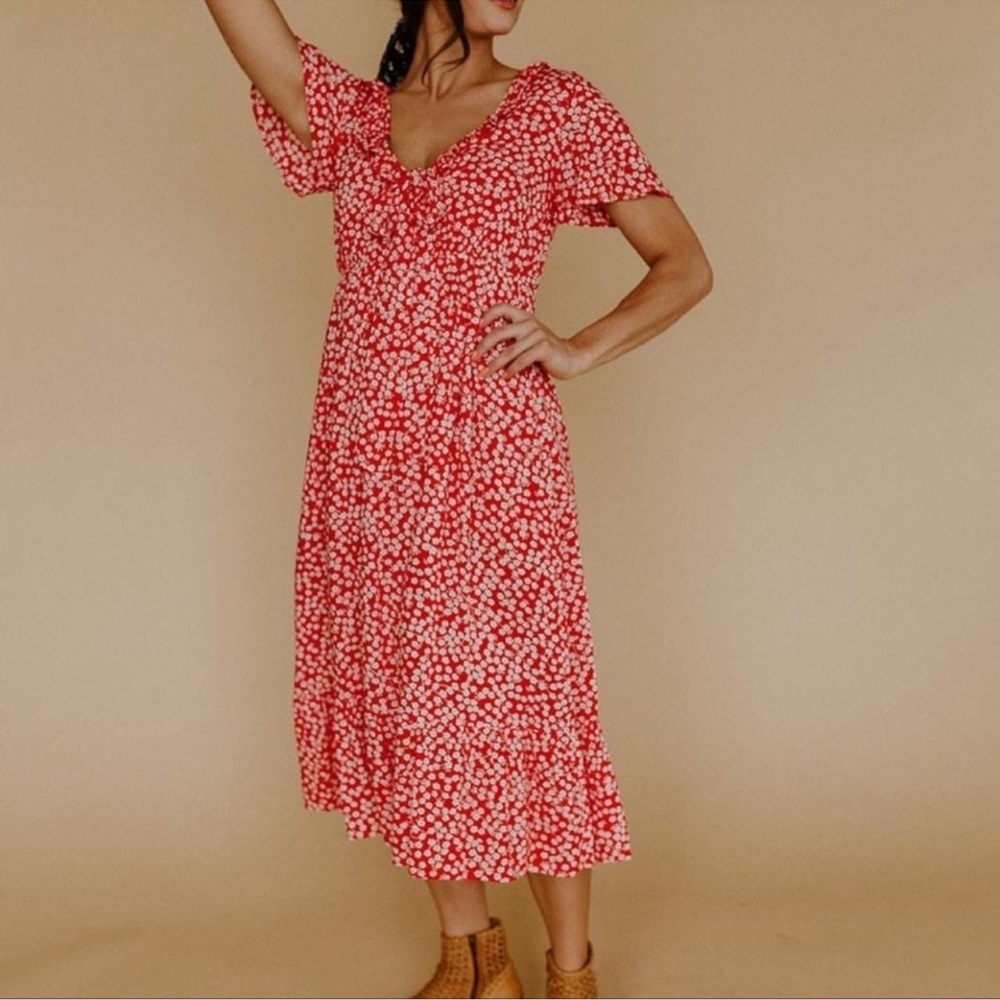 NWT In Loom red floral midi dress